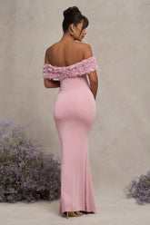 Blush Pink Mesh Floral Bardot Maternity Maxi Dress